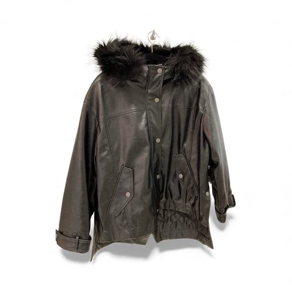 Pilcro Jackets & Blazers - Pilcro Black Faux Fur Hooded Jacket